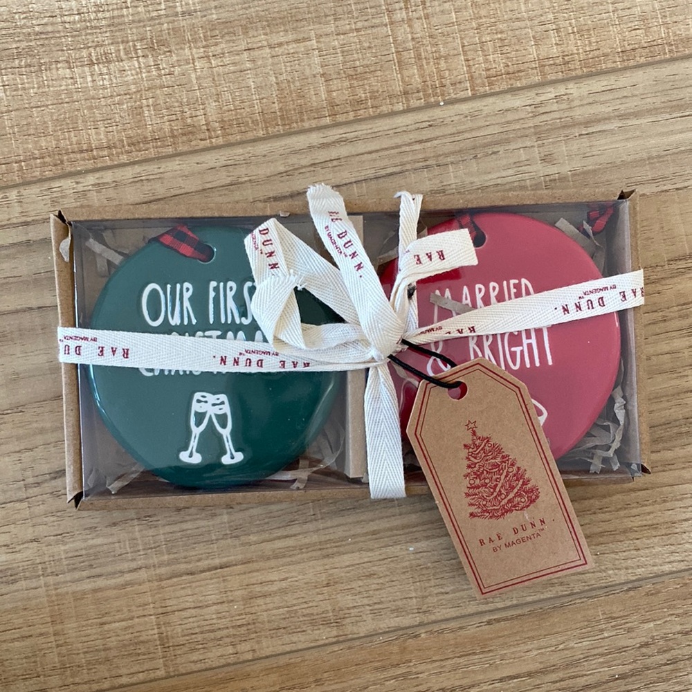 🎄RAE DUNN Ornaments Our First Christmas and Married and Bright in box
